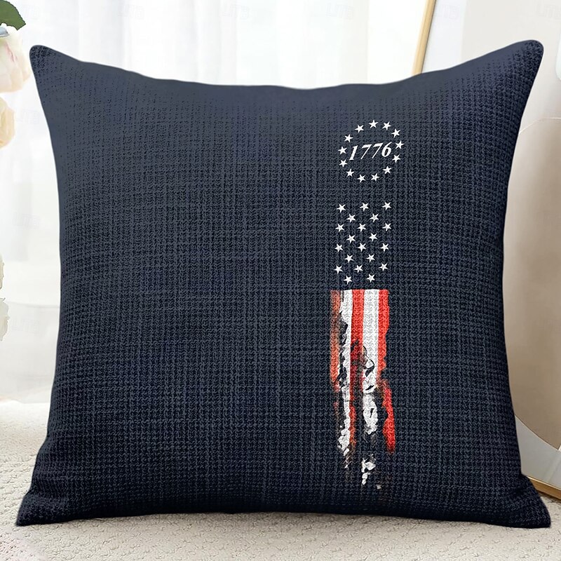 American Vintage Decorative Toss Pillows Cover 1PC Soft Square Couch Cushion Case Pillowcase for Bedroom Livingroom Sofa Chair 4th of July Independence Day4