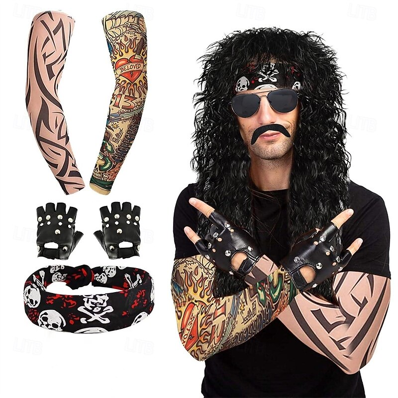 Retro Vintage 1980s Fancy Cosplay Costume Outfits Cosplay Wigs Pop Star Rocker Fancy Dress Men's Masquerade Party Pride Parade Pride Month Adults' Sleeves Gloves More Accessories