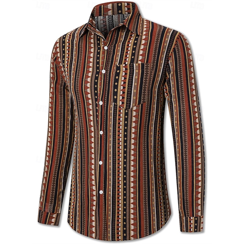 Retro Vintage 1970s Shirt Hippie Stripes Ethnic Fancy Dress Men's Party Daily Wear Pride Parade Adults' Shirt