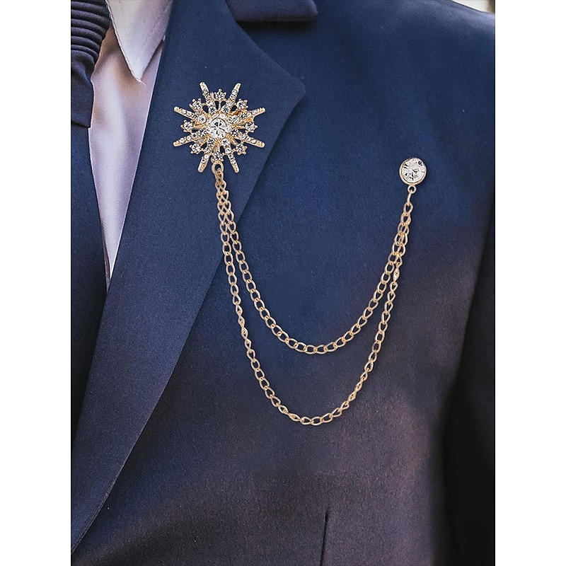 Elegant Crystal Star Lapel Pin with Gold Chains – Stylish Brooch for Men and Women, Perfect for Suits, Weddings and Formal Occasions3