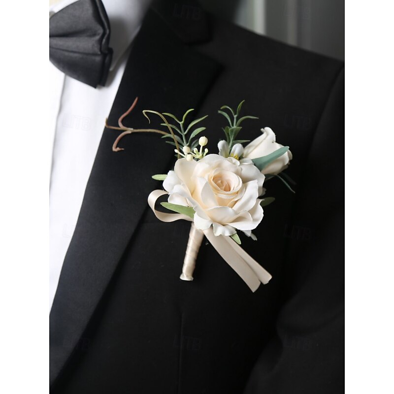 Wedding Boutonniere and Wrist Corsage – Elegant Artificial Rose Floral Accessories for Groom, Groomsmen, Bridesmaids, and Special Events3