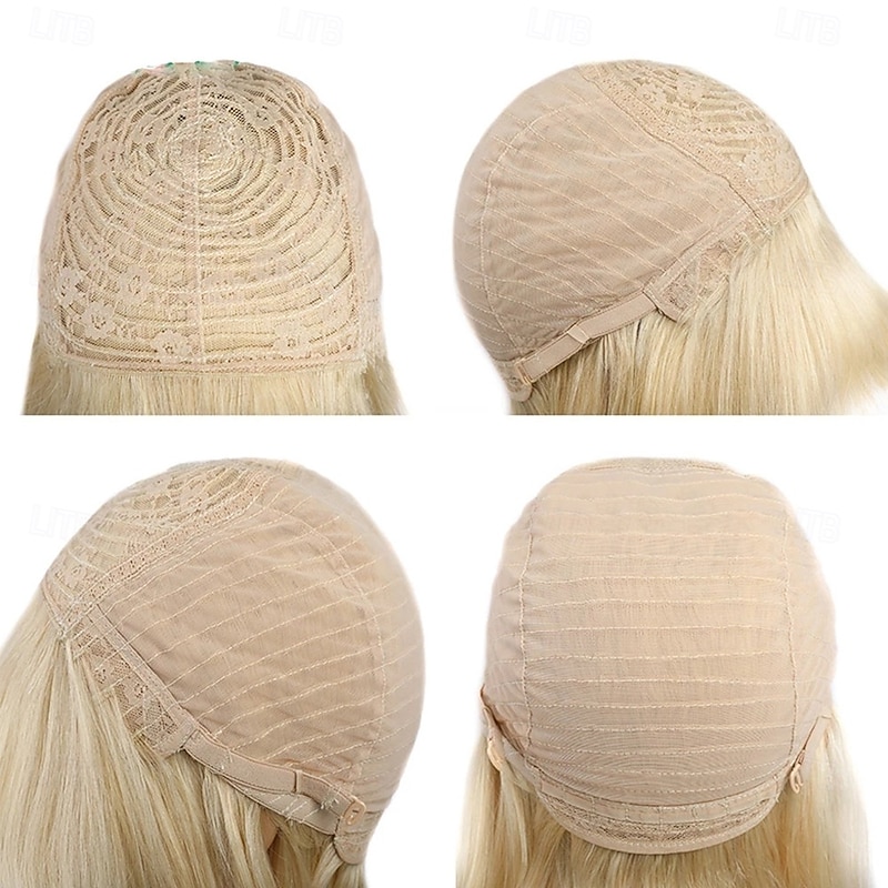 Human Hair Wig Long Curly Straight Pixie Cut Blonde Adjustable Natural Hairline For Black Women Machine Made Capless Indian Hair All Bleached Blonde Blonde / Bleached Blonde Bleach Blonde#613 6 inch4