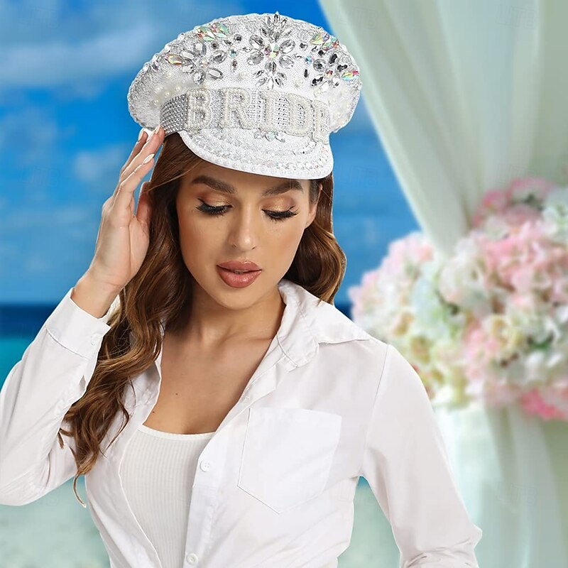 Bride to be Halloween Captain Hat Hen Do Party Accessories Shiny Dazzling Adults' Men's Women's Halloween Carnival Bridal Shower Bachelorette Party Easy Halloween Costumes Dress Up4