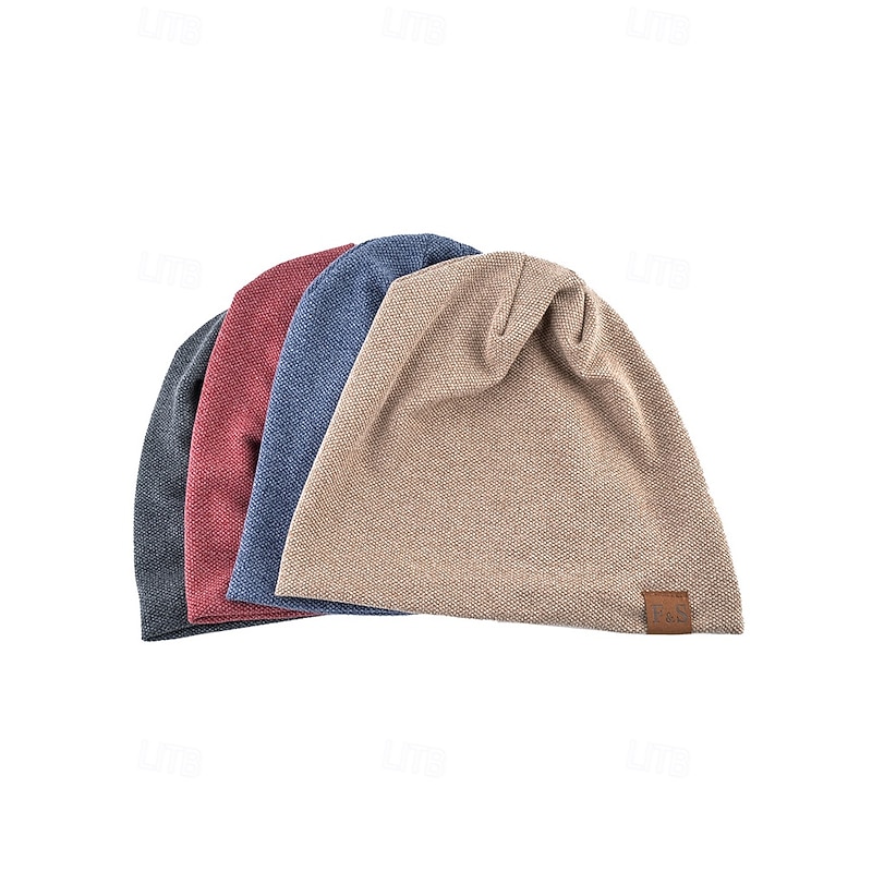 Men's Casual Slouch Beanie Hat – Soft and Comfortable Knitted Hat with Leather Label, Trendy Style for All Seasons, Everyday Wear and Outdoor Activities3