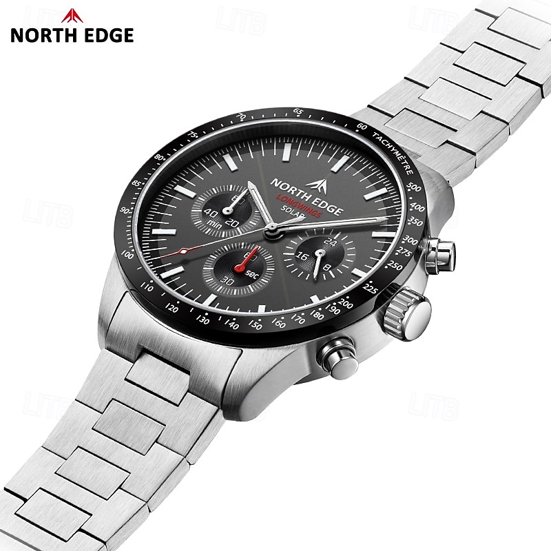 NORTH EDGE Men Quartz Watch Solar Powered Stopwatch Waterproof 50M 316 Full Stainless Steel Luminous Pilot Watch4