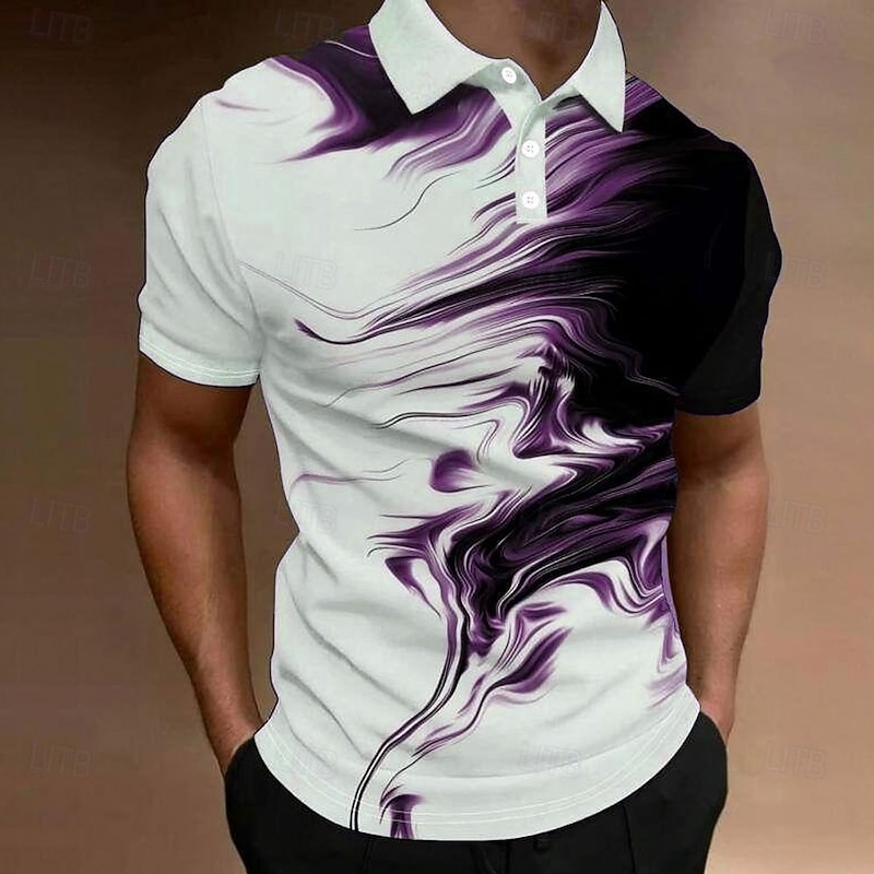 Men's Geometic Polo Short Sleeve Polo Shirts Collared Shirts Casual School Outdoor Daily Wear Home Wear 3D Print Summer Black Purple Green3