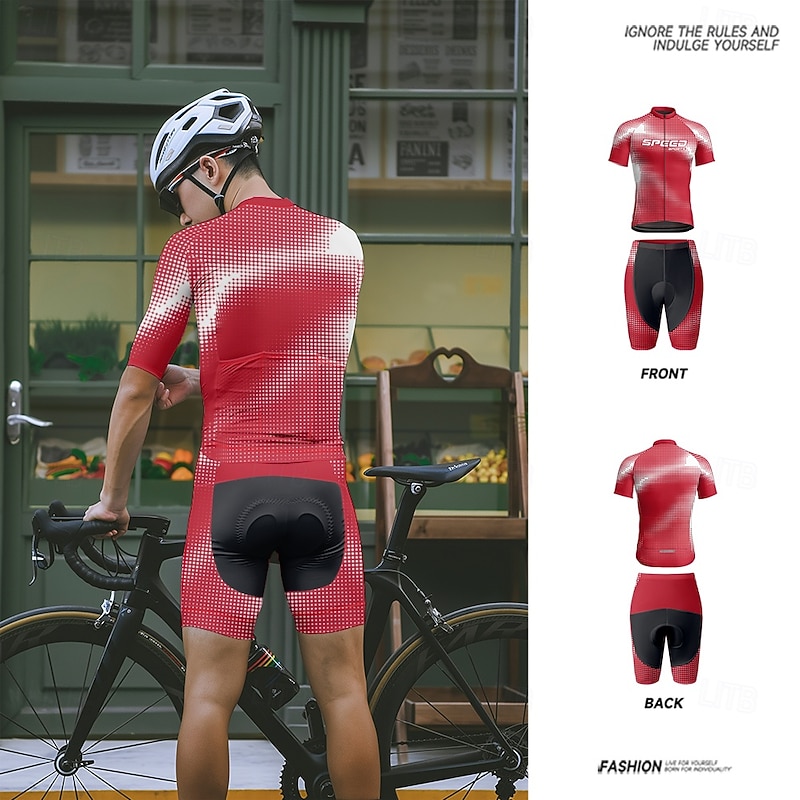 Men's Cycling Jersey with Shorts Letter & Number Short Sleeve Bike Clothing Suit with 3 Rear Pockets Mountain Bike MTB Road Bike Cycling Front Zipper Sweat wicking Comfortable Breathable Sports Red4