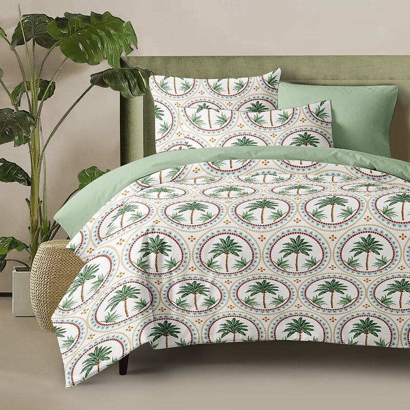 Palm Tree Duvet Cover Full Size Bedding Set Bed Sets Quilt Cover Soft Lightweight Comforter Cover with 2 Pillowcases for Summer Spring