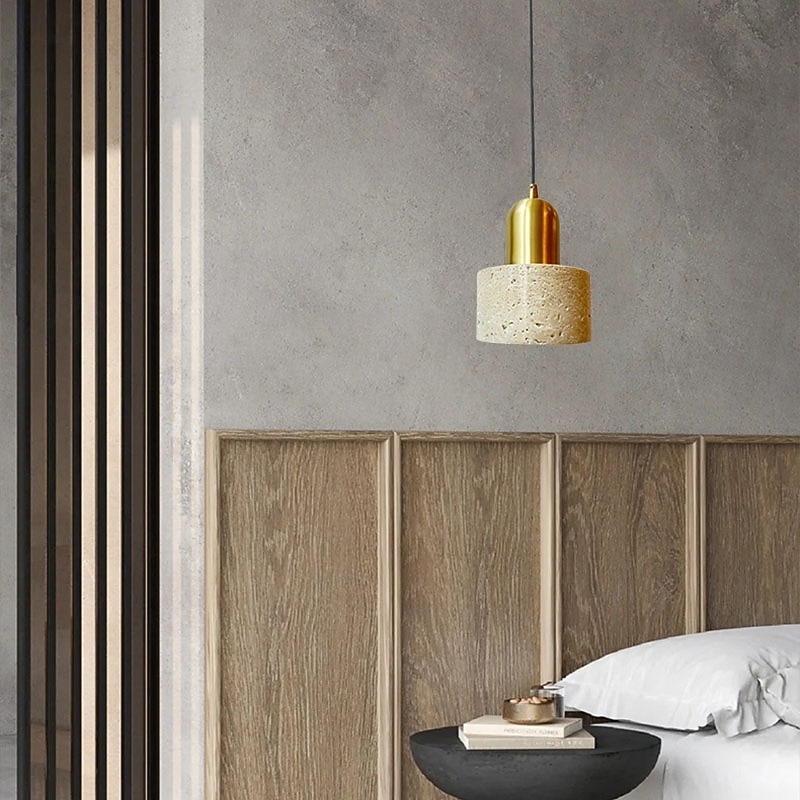 Stone Shade Cylinder Pendant Light Brass Hainging Light Kit Retro Mini Pendant Lamp Nordic Pendant Lighting 85-265V2