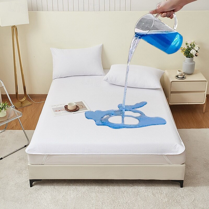 Queen Full King Protective Bed Cover Waterproof Mattress Protector Fitted Waterproof Sheet Bed Protector Mattress Bed Cover Incontinence Pad Washable Bed Underlay Bedding Elastic Band2