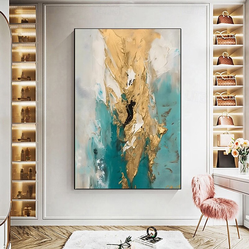 Handmade Oil Paintings Canvas Wall Art Decoration Modern Abstract Golden  Texture for Home Living Room Decor Rolled Frameless Unstretched Painting2