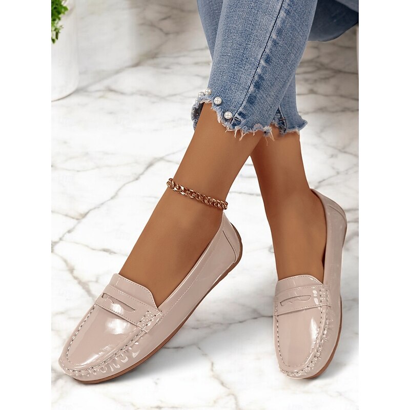 Patent Leather Loafers for Women – Elegant Slip-On Flats with Classic Design for Casual and Office Wear2