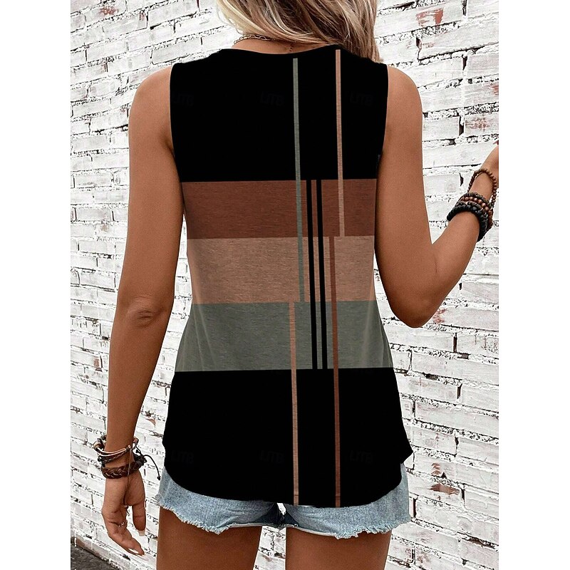 Women's Camisole Tank Top Geometric Stylish Casual Sleeveless Crew Neck Regular Tops Daily Print Khaki Summer3