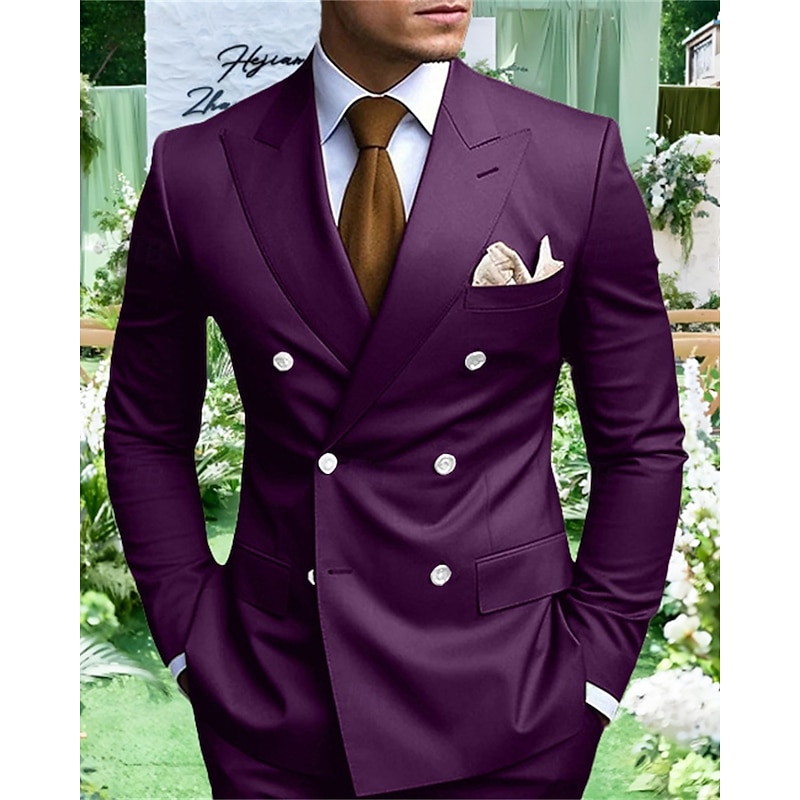 Men's Graduation Blazer Business Cocktail Party Wedding Party Fashion Casual Spring Fall Polyester Plain Pocket Buttons Comfortable Double Breasted Blazer White Yellow Purple Light Blue4