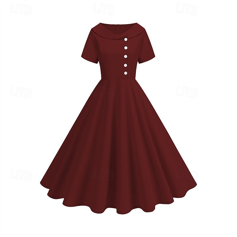 Retro Vintage 1950s Dress Swing Dress Solid Color Fancy Dress Women's Carnival Masquerade Daily Wear Bachelorette Party Adults' Dress Homecoming Dresses