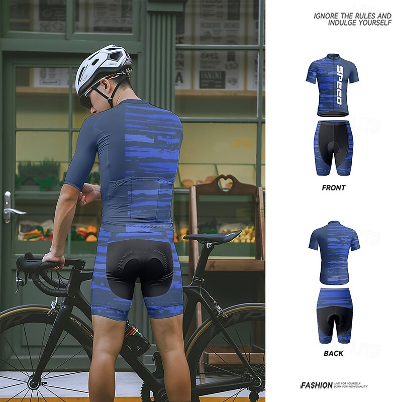 Men's Cycling Jersey with Shorts Letter & Number Short Sleeve Bike Clothing Suit with 3 Rear Pockets Mountain Bike MTB Road Bike Cycling Front Zipper Sweat wicking Comfortable Breathable Sports Blue4