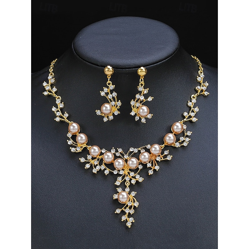 Elegant Pearl and Rhinestone Necklace and Earrings Set for Women – Bridal Jewelry for Weddings and Special Occasions2