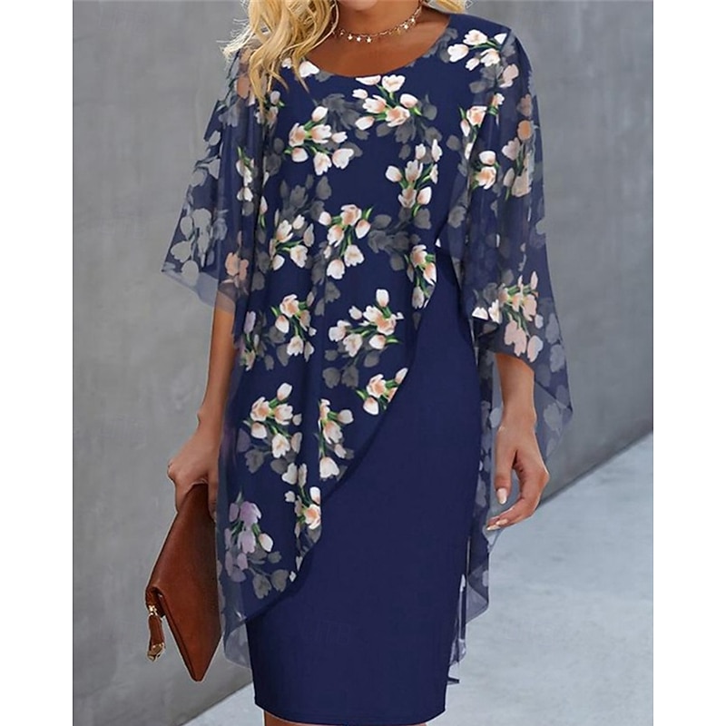 Women's Fashion Streetwear Skirt Sets 3/4 Length Sleeve Bell Sleeve Crew Neck Floral Print Daily Wear Date Wine Blue Green Spring Regular Fit - Main Image