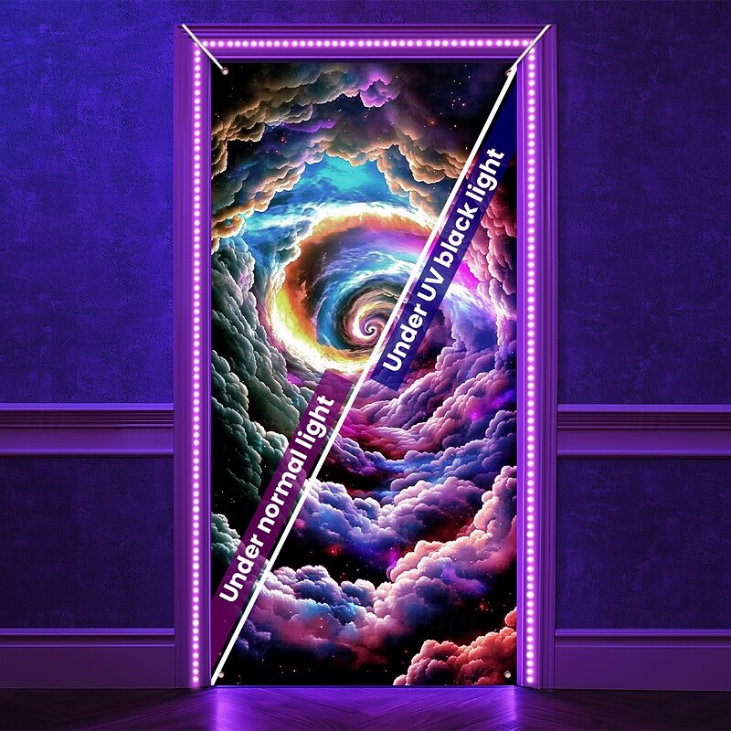Blacklight Door Decorations Door Covers Glow in the Dark Universe Galaxy Door Tapestry Door Curtain Decoration Backdrop Indoor/Outdoor Door Banner for Front Door Farmhouse3