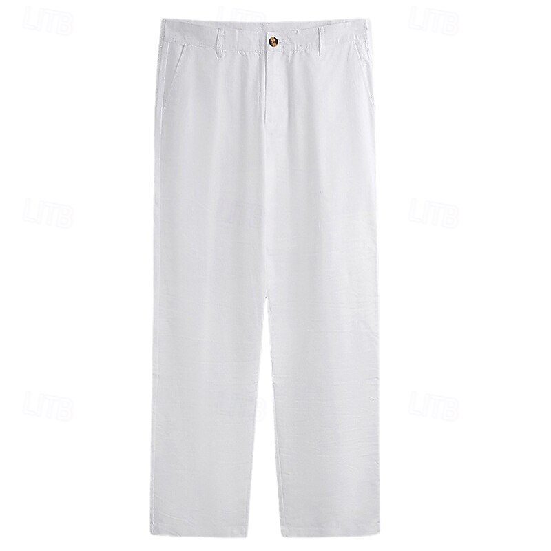 Men's Linen Pants Trousers Dress Pants Summer Pants Pocket Buttons Straight Leg Plain Comfort Breathable Full Length Outdoor Casual Daily Fashion Classic Style Black White3