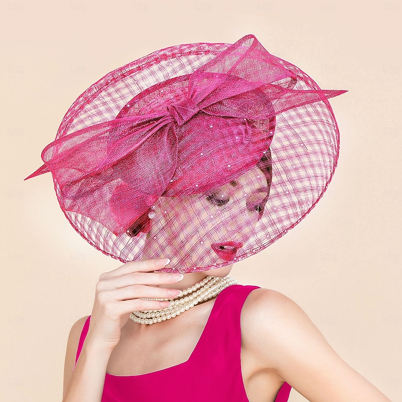 Hats Sinamay Top Hat Sinamay Hat Wedding Tea Party Elegant Wedding With Hollow-out Pure Color Headpiece Headwear - Main Image