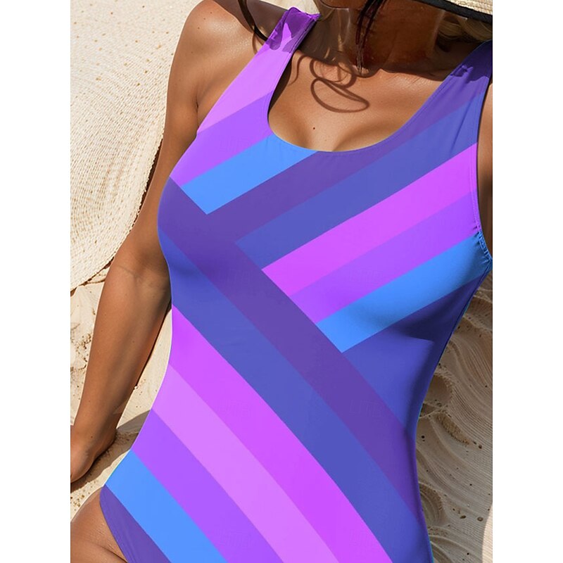 Women's Swimsuits One Piece Monokini Swimsuit Backless Tummy Control High Waist Slim Vacation Beach Wear Geometic U Neck Sleeveless Bathing Suits3