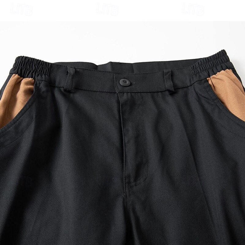 Men's Cargo Shorts Shorts Hiking Shorts Elastic Waist Multi Pocket Color Block Plain Breathable Wearable Knee Length Outdoor Casual Daily Fashion Streetwear Black Green3