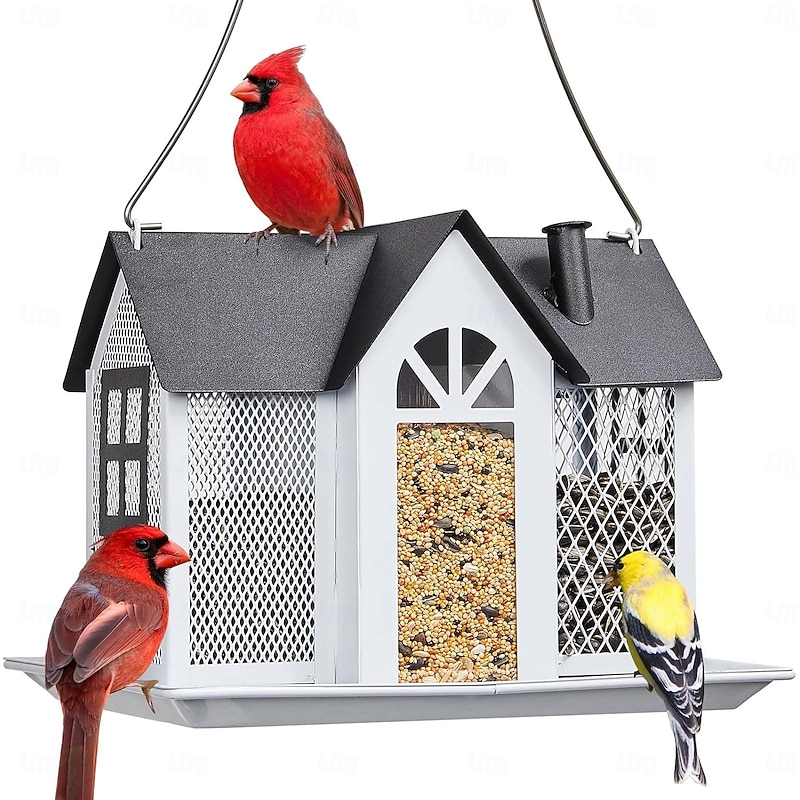 Bird Feeder House for Outside, Metal Mesh Wild Bird Feeder with Triple Feeders for Finch Cardinal Chickadee, Large Capacity, Weatherproof and Durable2