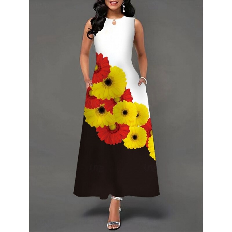Women's Maxi Dress Casual Dress A Line Dress Tank Dress Stylish Casual Vacation Daily Regular Fit Floral Sleeveless Crew Neck Black White Yellow Blue Summer
