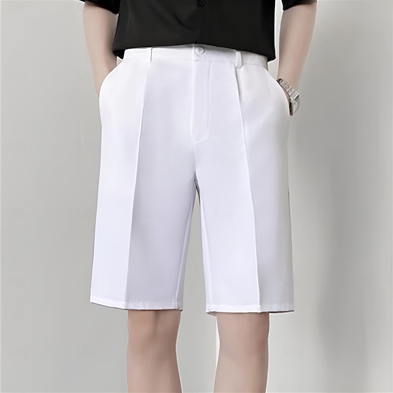 Men's Shorts Dress Shorts Pocket Straight Leg Plain Comfort No-Iron Knee Length Office Business Daily Fashion Streetwear Black White
