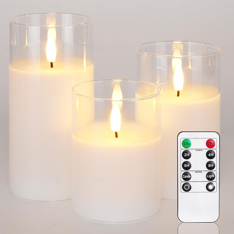 3pcs Remote Control LED Flameless Candle Lights - Battery Operated, Warm White, Christmas, Wedding & Party Decor4