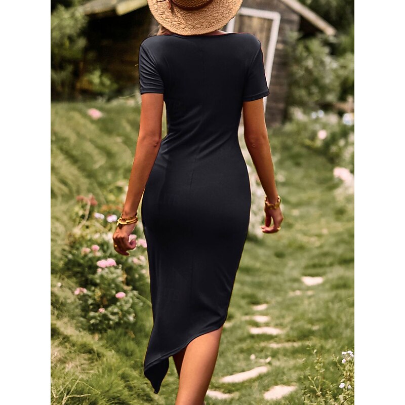 Women's Mini Dress Wrap Dress T Shirt Dress Tee Dress Solid Color Bodycon Dress Casual Vacation Daily Regular Fit Graphic Short Sleeve Crew Neck Black Pink Wine Blue Summer2