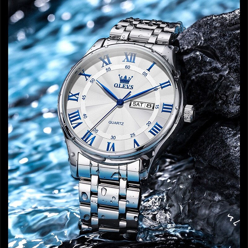 The New Olevs Men'S Business Watch Calendar Week Display Waterproof Dual Calendar Casual Quartz Watch Men'S Sports Watch2