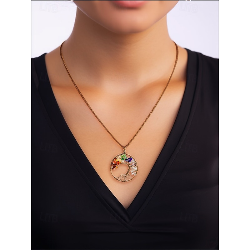 Handmade Tree of Life Pendant Necklace – Alloy Chain with Natural Gemstone Beads, Bohemian Energy Healing Jewelry for Women, Spiritual Gift for Yoga & Meditation3