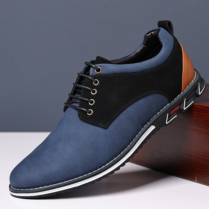 Men's Casual Oxford Shoes, Blue and Black Lace-Up Dress Sneakers with Suede Accents, Stylish Footwear for Business, Weddings and Everyday Wear