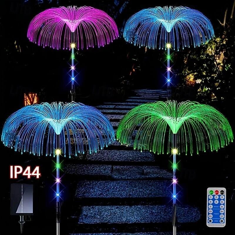 4 Pcs Outdoor Solar Powered Pole Jellyfish Light String Colorful Light Courtyard Garden Path Lawn Wedding Valentine's Day Festival Atmosphere Decorative Light String3