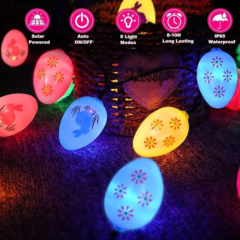 5M-20Leds Outdoor Solar Easter Easter Easter Easter Egg Rabbit Light String Indoor and Outdoor Courtyard Garden Path Easter Atmosphere Decorative Light String3