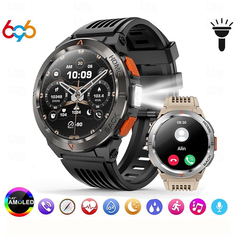 696 GS500 Smart Watch 1.43 inch Smartwatch Fitness Running Watch Bluetooth Pedometer Call Reminder Sleep Tracker Compatible with Android iOS Women Men Hands-Free Calls Message Reminder IP 67 50mm
