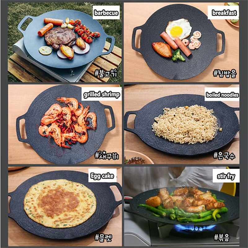 Multi-Function Medical Stone Grill Pan Non-Stick Pan,Non-Stick Coating Frying Pan,Round BBQ Griddle with Handle,Multifunctional Stove Plate for Meats,Pancakes,Ribs2