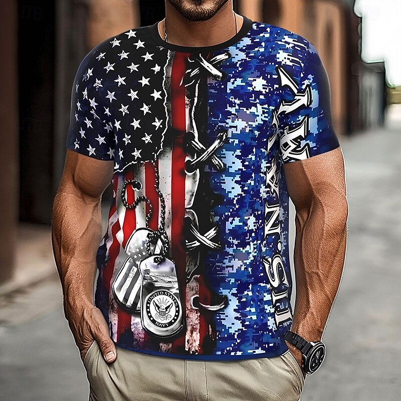 Patriotic T Shirts For Men Quotes & Sayings American Flag Army Letter Print T Shirt Tee Top 100% Cotton Short Sleeve Graphic Shirt Black Dark Blue Comfortable Tee Street Sports Outdoor Fashion
