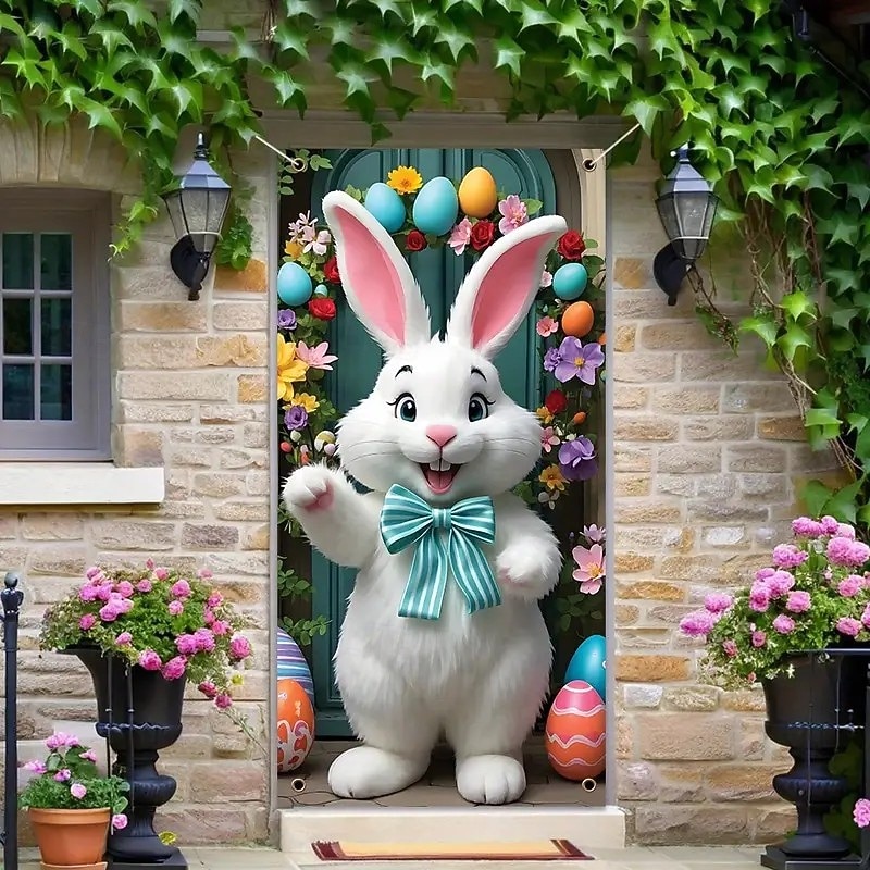 Door Decorations Door Covers Rabbit Eggs Door Tapestry Door Curtain Decoration Backdrop Indoor/Outdoor Door Banner for Front Door Farmhouse2