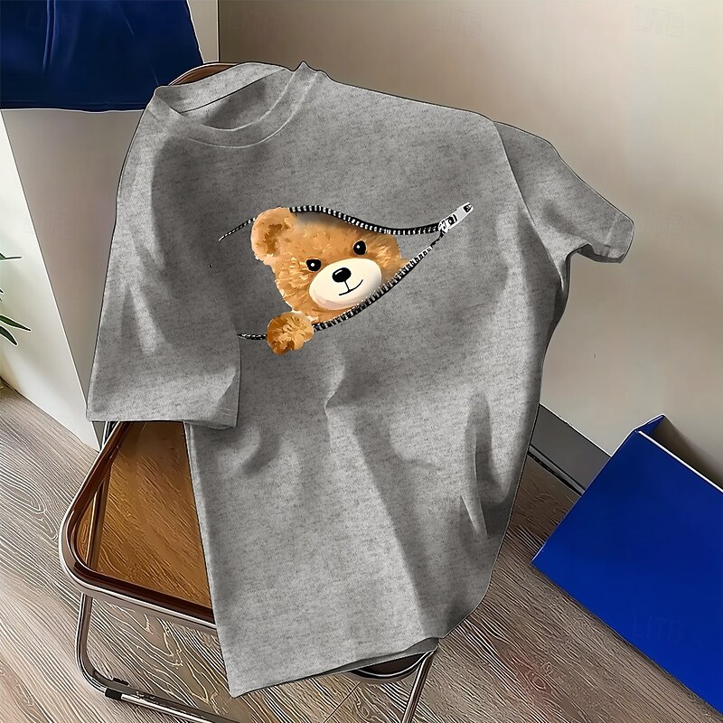 Men's Bear Funny T Shirt 100% Cotton Short Sleeve Graphic Shirt Heather Gray Black White Comfortable Tee Vacation Street Fashion Designer Clothing3