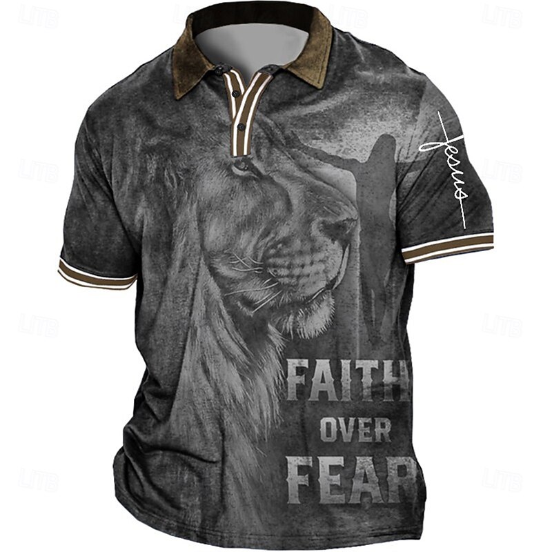 Men's Plus Size Polo Shirt Big and Tall Lion Turndown Print Short Sleeve Spring & Summer Sports Fashion Streetwear Designer Outdoor Street Tops2