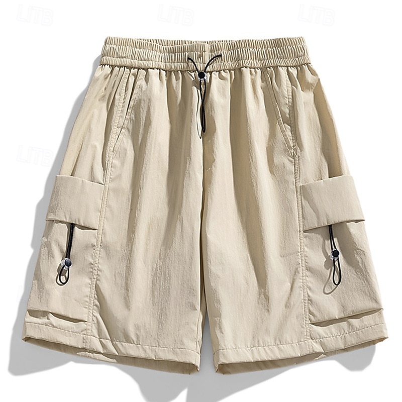 Men's Cargo Shorts Shorts Bermuda shorts Casual Shorts Elastic Waist Multi Pocket Straight Leg Plain Breathable Moisture Wicking Knee Length Outdoor Casual Running Sports Fashion Black Purple2