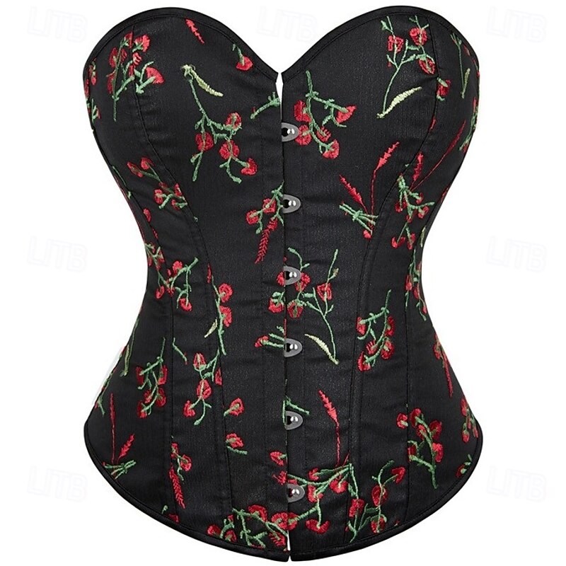 Retro Vintage Medieval Renaissance Corset Vest Bustier 12 Bones Floral Embroidery Fancy Dress Women's Fantasy Royal Halloween Carnival Party Casual Daily LARP Adults' Corset