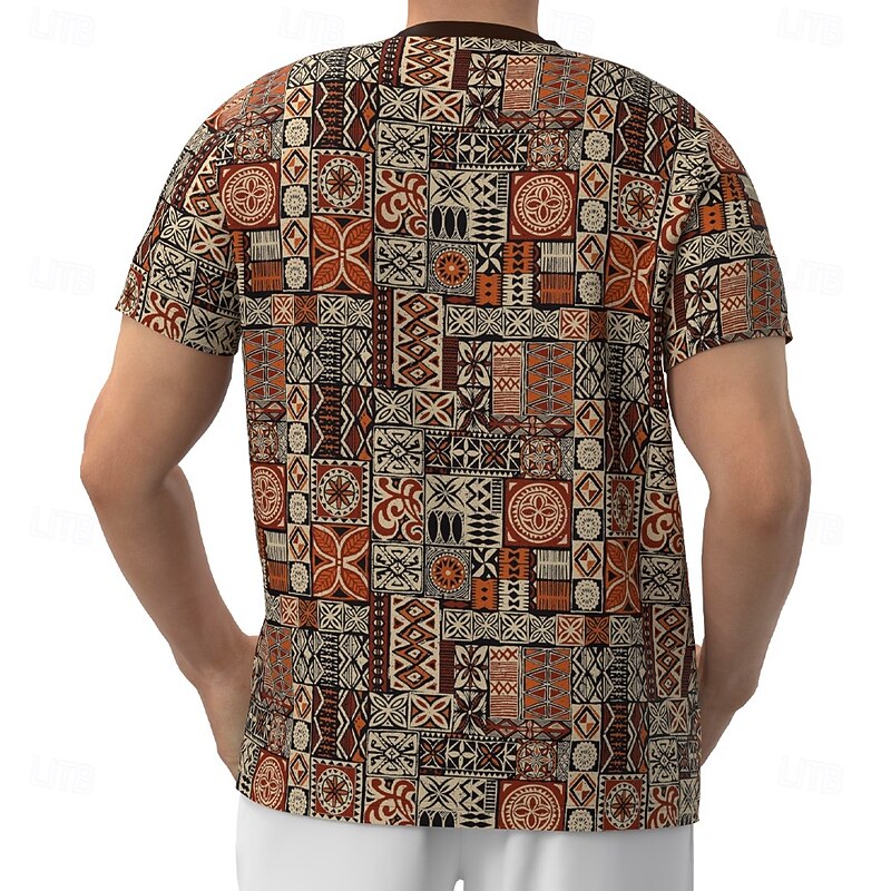 Men's Aztec T Shirt Short Sleeve T shirt 3D Print Crew Neck Shirt Fashion Ethnic Street Daily Brown Summer Spring Clothing Apparel S M L XL XXL XXXL2
