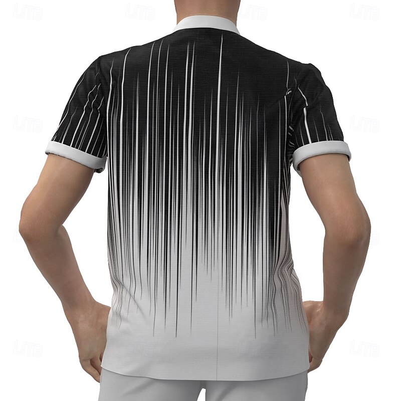 Men's Geometric Striped Gradient Color Shirt Button Down Shirt Short Sleeve Fashion Casual Vacation Holiday Streetwear Summer Spring Standing Collar Henley Collar Black2