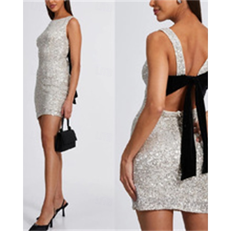 Women's Mini Dress Sequin Dress Prom Dress Casual Dress Summer Dress Elegant Fashion Outdoor Party Holiday Regular Fit Plain Sleeveless Crew Neck Silver Summer Spring