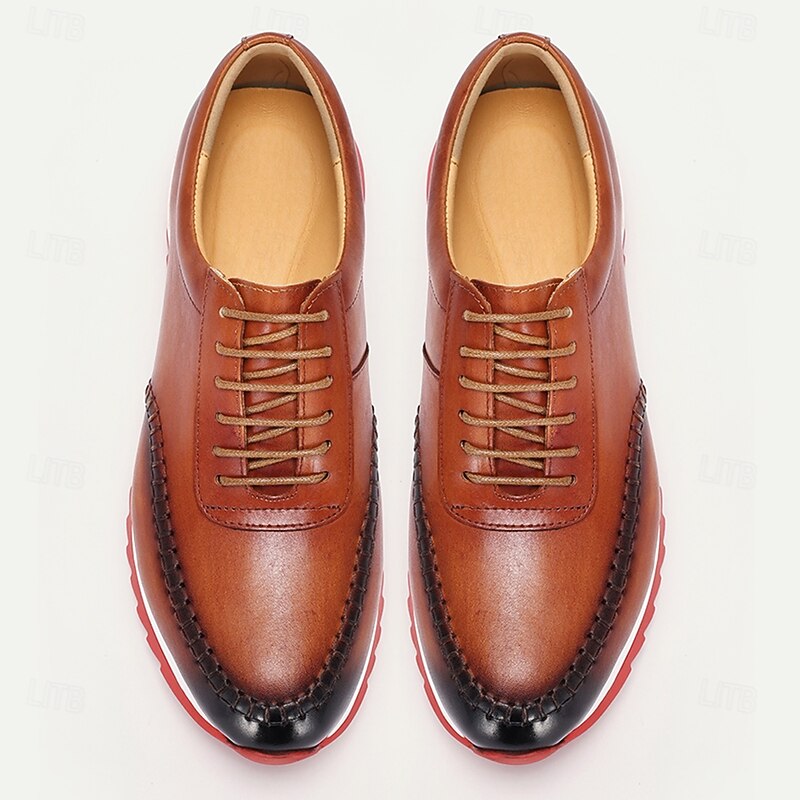Men's Handmade Genuine Leather Oxford Sneakers – Vintage Lace-Up Casual Dress Shoes with Hand-Stitched Detailing for Business & Everyday Wear4