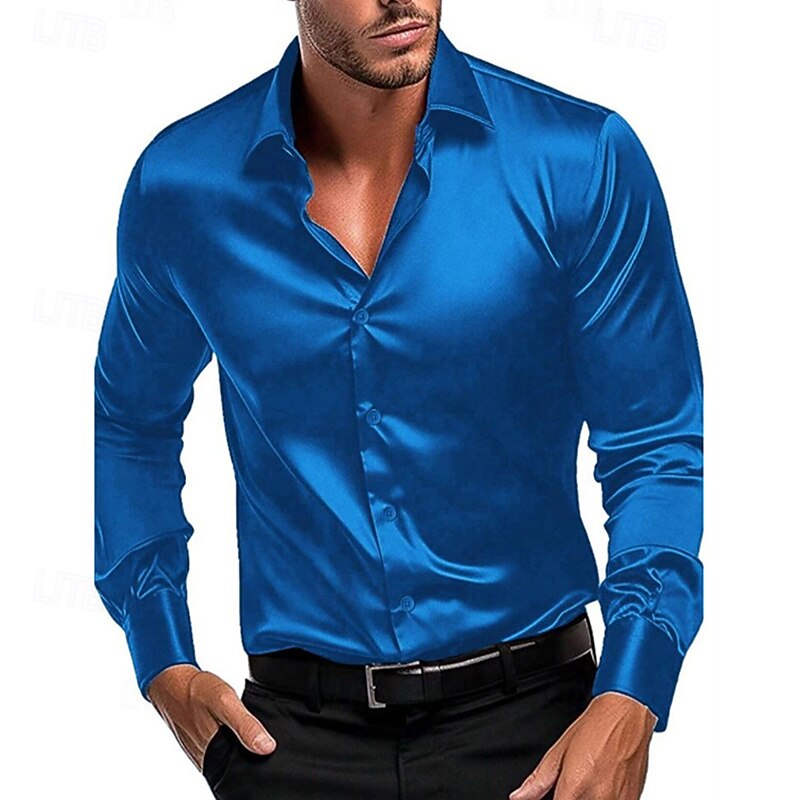 Men's Shirt Summer Shirt Casual Shirt Beach Shirt Button Up Shirt Black White Wine Royal Blue Green Long Sleeve Plain Lapel Vacation Hawaiian Button-Down Clothing Apparel Polyester Fashion Casual3